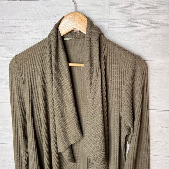 Knox Rose Cardigan Womens Size Large Olive Green Waffle Knit Open Lightweight - Picture 7 of 16